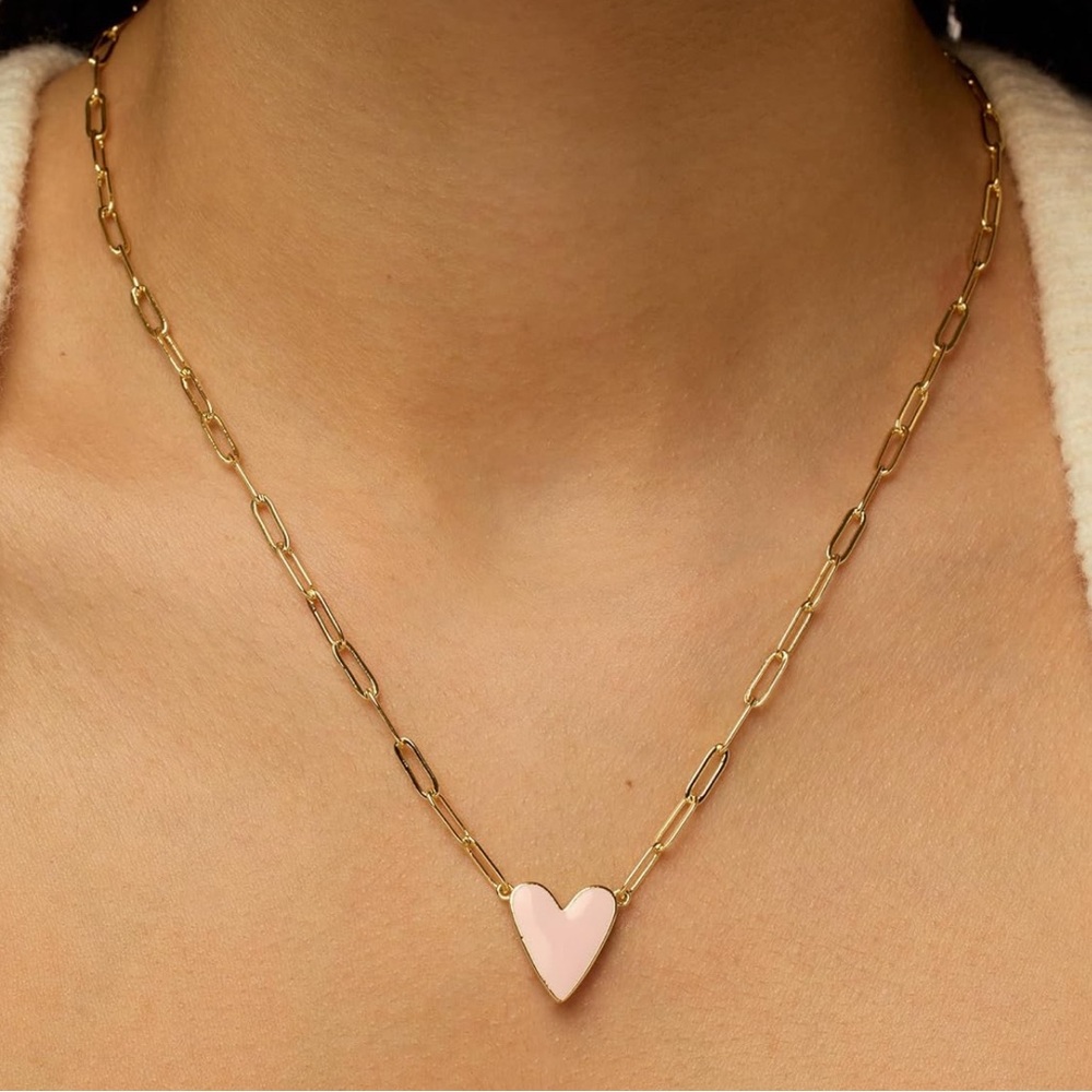 14K Gold Plated Enamel pink Heart paperclip chain necklace 🤍🩷🩵 - Picture 3 of 4